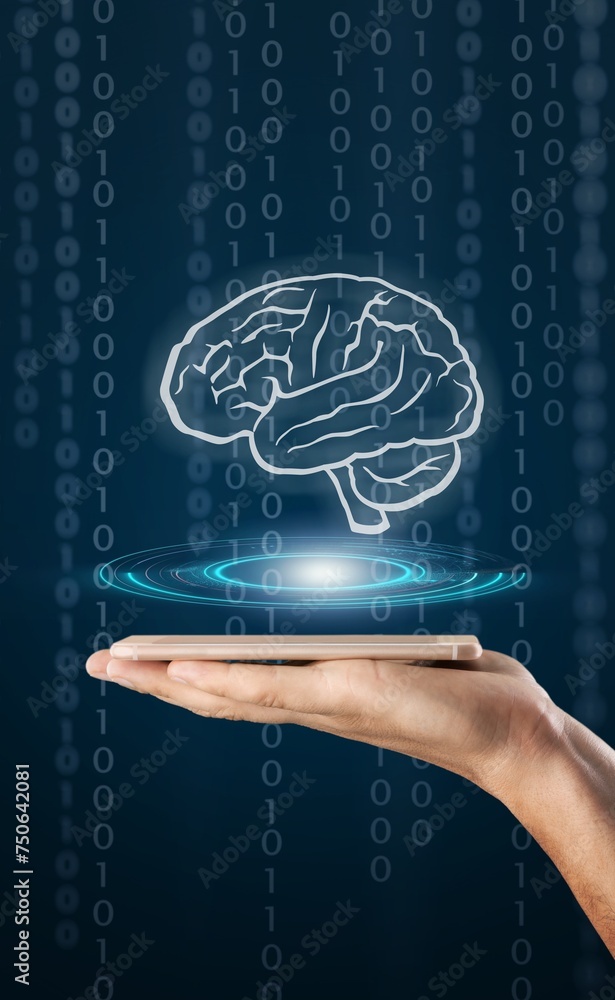 Poster brain circuit. artificial intelligence analysis information.