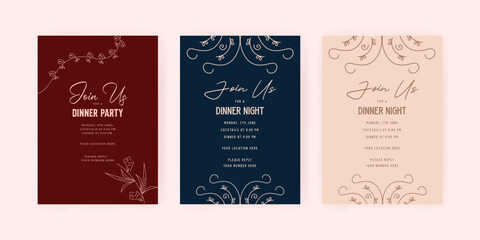 Dinner party invitation card template with luxury. floral. gold. Party poster a4 size. EPS vector illustration