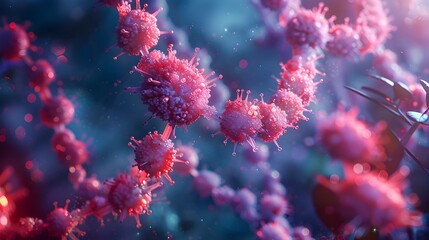 Fototapeta na wymiar Pink Viruses and Bacteria in Vray Style