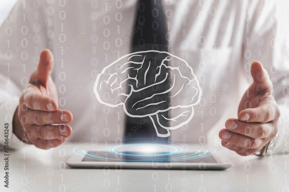 Aufkleber brain circuit. artificial intelligence analysis information.