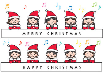 かわいい　ほっこり　イラスト素材　サンタクロースの服を着た子供のイラスト　クリスマス　こども　サンタ　パーティー　赤　サンタクロース　衣装　イラストセット　白背景　ベクター　ほのぼの　キャラクター