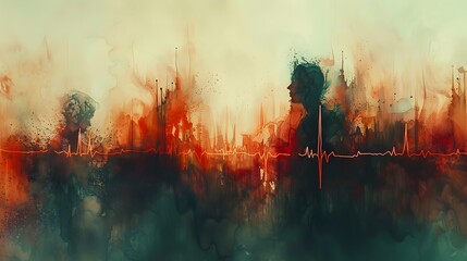 Dystopian Heartbeat Wallpaper Art with Moody Impressionism