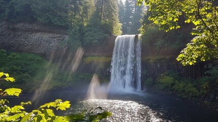 a waterfall that shimmers in the sun 