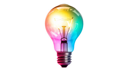 Multicolored Light Bulb Glowing Isolated On Transparent Background