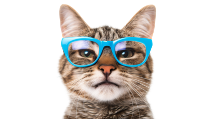 Cat Wearing Blue Sunglasses Isolated On Transparent Background