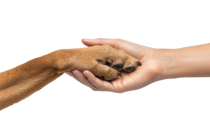 Gentle Human Hand Holding a Dogs Paw in a Symbolic Gesture of Friendship