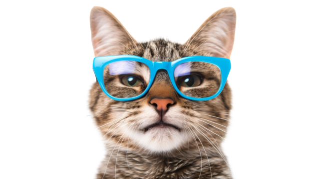 Cat Wearing Blue Sunglasses Isolated On Transparent Background