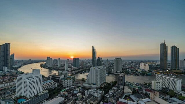 Time lapse of Bangkok cityscape at the sunset time 