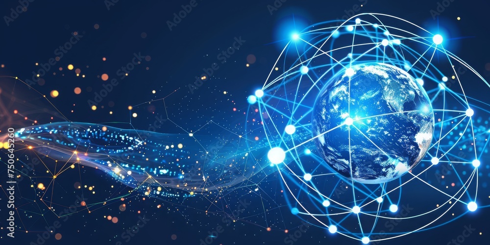 Aufkleber  An Abstract Visualization of Global Network and Data Circulation Around Earth, Generative AI