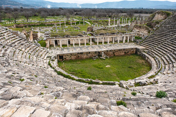 Scenic views from Afrodisias which  was a small ancient  Hellenistic city in the Caria,  was named after Aphrodite, the Greek goddess of love in Aydın, Turkey