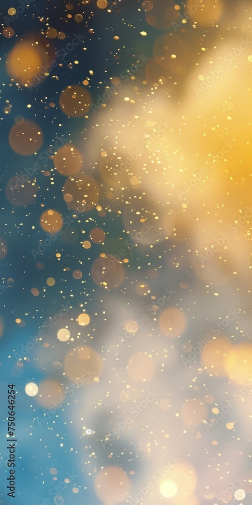 Poster bright golden and blue bokeh background with soft light reflections creating a dreamy atmosphere dur