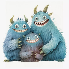 Funny Monsters Family Isolated White