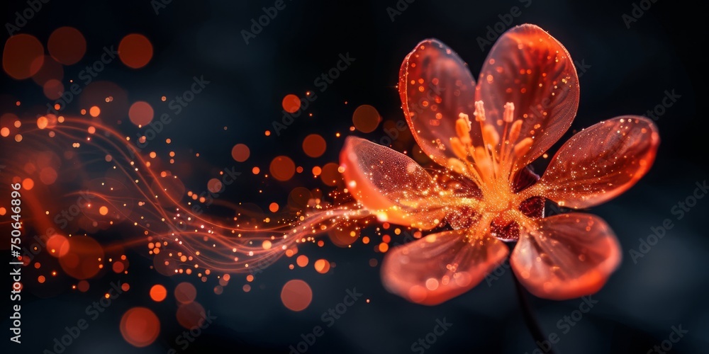Aufkleber fiery bloom: a glowing abstract flower radiating with sparkles and warm luminescent petals, generati