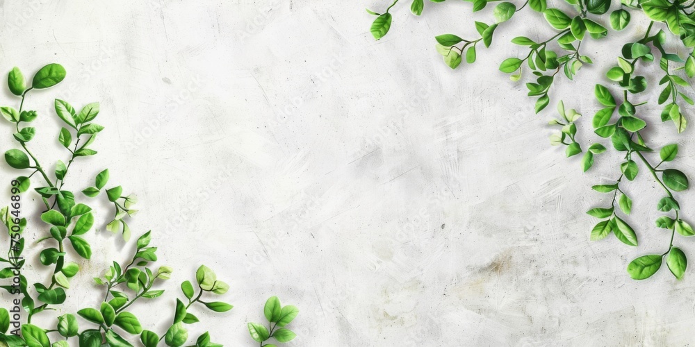 Aufkleber green branches frame a light textured background creating a natural and calming aesthetic for design