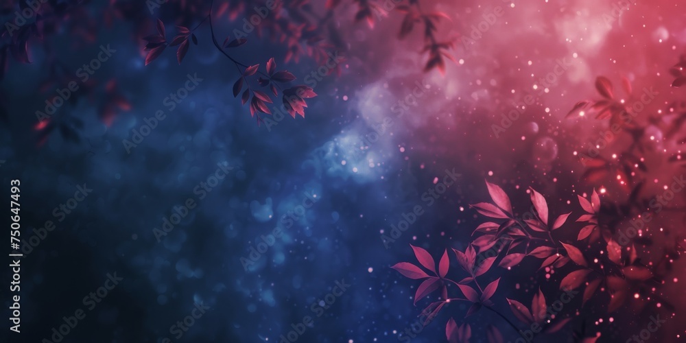 Aufkleber colorful abstract design featuring gradients of red and blue with delicate foliage and subtle sparkl