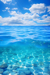 Fototapeta na wymiar Mesmerizing Panoramic View of the Vast and Tranquil Deep Blue Ocean Under the Azure Sky