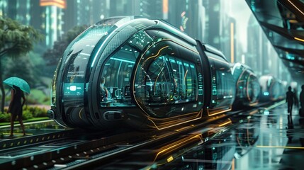 Futuristic urban transport systems paid for with cryptocurrency seamless integration of tech and mobility