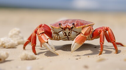 Crab stands guard on a sandy beach