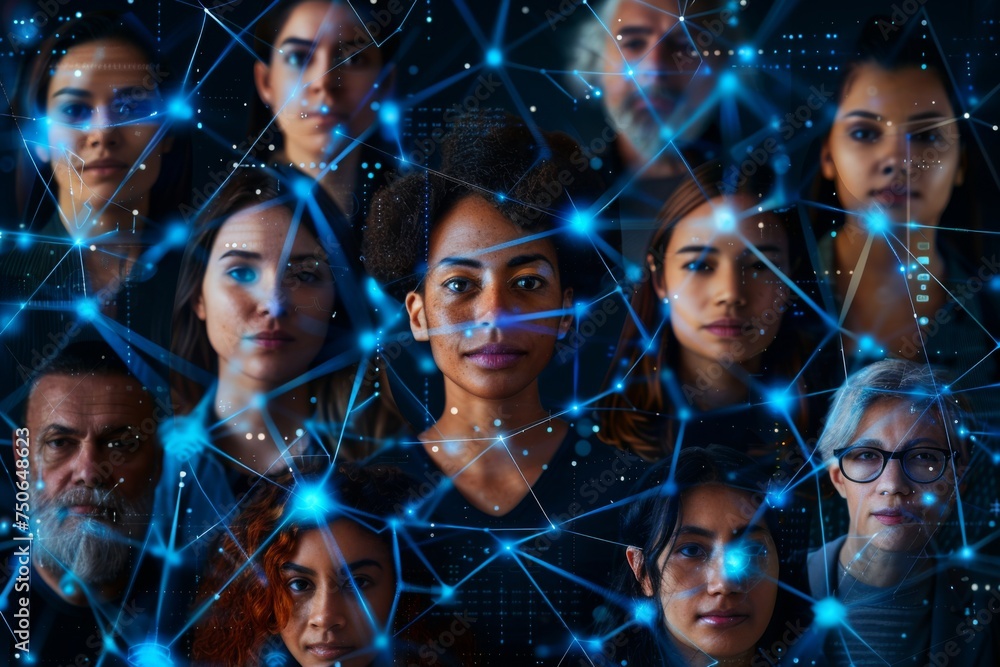 Aufkleber a diverse selection of people, decentralized virtual networking, an overlay of digital networking sy