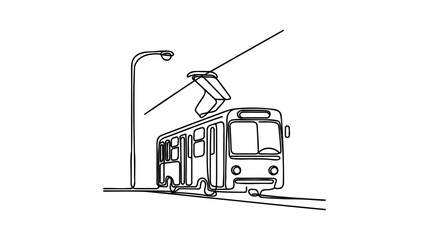Obraz premium One line tram design - Hand drawn minimalism style vector illustration
