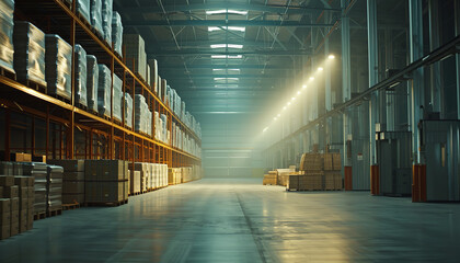 Energy-efficient LED lighting illuminating a sustainable green warehouse