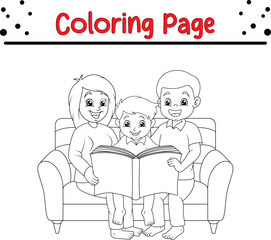 happy family reading book coloring page for kids