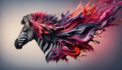 Cinematic zebra torso with vibrant colour splash