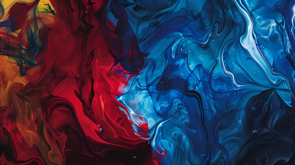 Vivid Red and Blue Abstract Artwork Depicting Fluid Motion