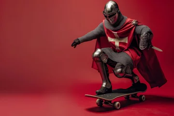 Abwaschbare Fototapete a man in armor riding a skateboard © TONSTOCK