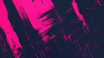 Fototapeta na wymiar Vivid Pink and Black Abstract Paint Strokes on Canvas