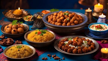Indulge in the mouth-watering delicacies and traditional customs of ramzan ul mubarak, as the AI platform creates a feast for the eyes with its divers range of styles and variations - obrazy, fototapety, plakaty
