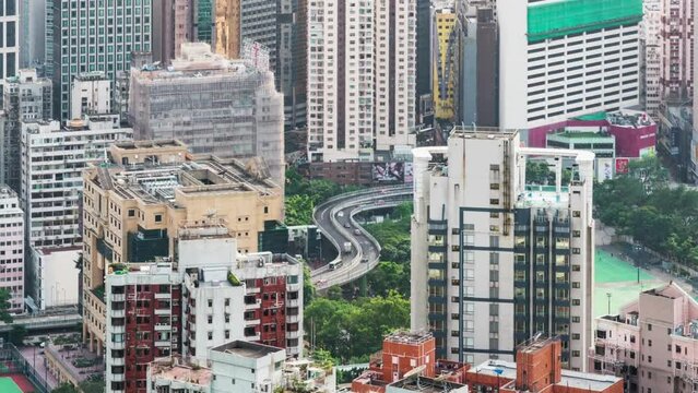 Time lapse of Hong Kong Cityscape with highway traffic
