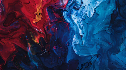 Vivid Red and Blue Abstract Artwork Depicting Fluid Motion