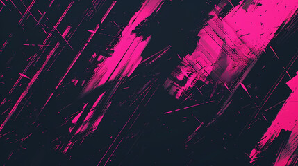 Vivid Pink and Black Abstract Paint Strokes on Canvas