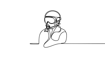 Single one continuous line drawing of young pilot. Professional work job occupation.