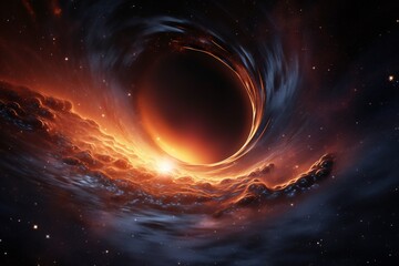 A black hole pulling in a galaxy its event horizon a boundary between known and unknown - obrazy, fototapety, plakaty