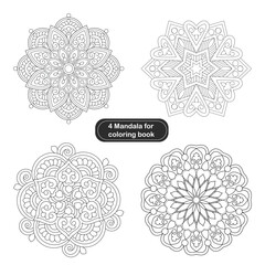 4 Set Peaceful Floral Mandala Design For colouring Book Page