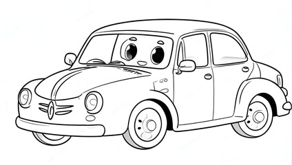 Fototapeta premium Coloring Book, Cartoon Vector Illustration of Black and White Car. Illustration for the children, coloring page with smiling cartoon car. Doodle Comic Characters Machine for Children Education