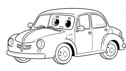  Coloring Book, Cartoon Vector Illustration of Black and White Car. Illustration for the children, coloring page with smiling cartoon car. Doodle Comic Characters Machine for Children Education © Misbah
