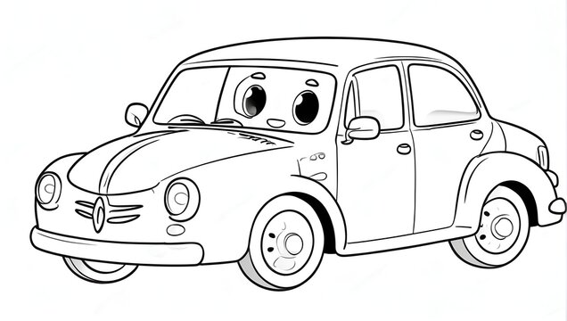 Coloring Book, Cartoon Vector Illustration of Black and White Car. Illustration for the children, coloring page with smiling cartoon car. Doodle Comic Characters Machine for Children Education