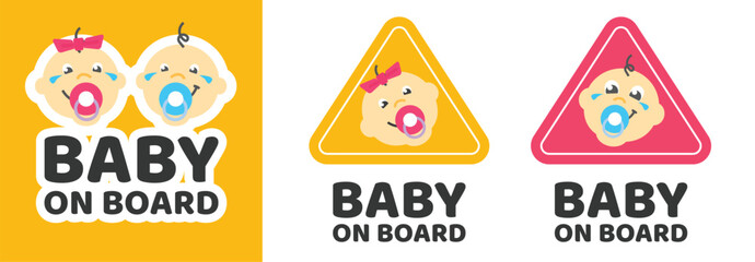 Baby on board sign car sticker icon vector flat cartoon graphic illustration, children kids safety warning label signboard for auto automobile, vehicle caution symbol image clipart