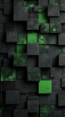 Elegant black and green boxes, grunge abstract pattern.