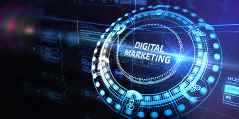 Obraz premium Business, Technology, Internet and network concept. Digital Marketing content planning advertising strategy concept. 3d illustration