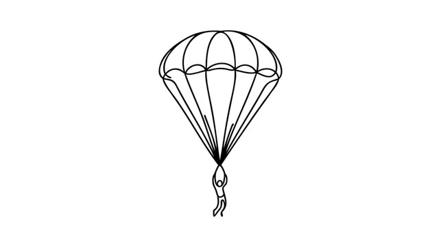 One continuous line drawing of young bravery man flying in the sky using paragliding parachute.