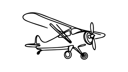 Small plane flying in the sky in continuous line art drawing style.