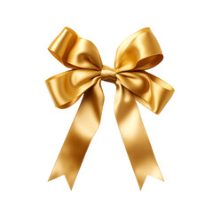 Gold ribbon bow on white background