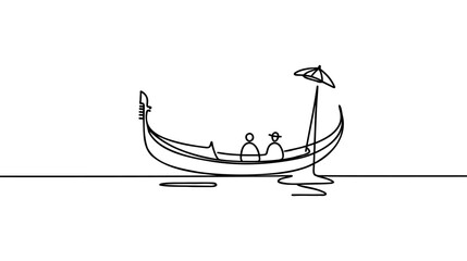 Continuous one line drawing of gondola icon in silhouette on a white background. Linear stylized © artisttop