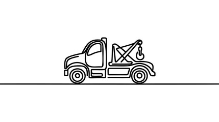 Tow truck continuous one line vector illustration isolated on white background