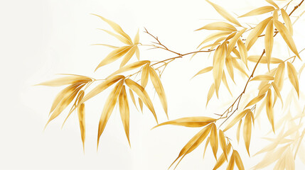 Painting of a golden bamboo tree on a white background.