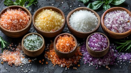Salts of the world. Gourmet Salts. Colorful salts. Trending food.